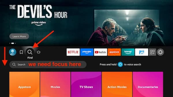 Passo 1 - Abra a busca no Fire TV Stick